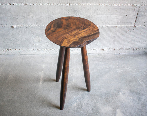 Live-edge walnut side table, front view