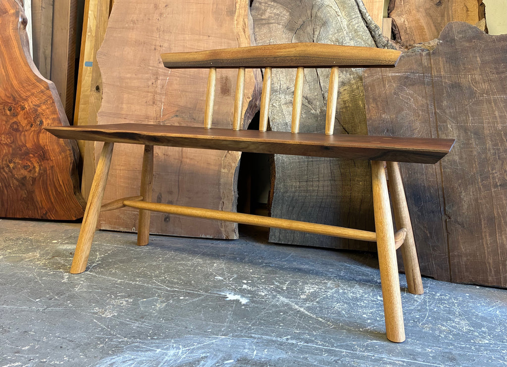 Walnut and Oak Bench - side view