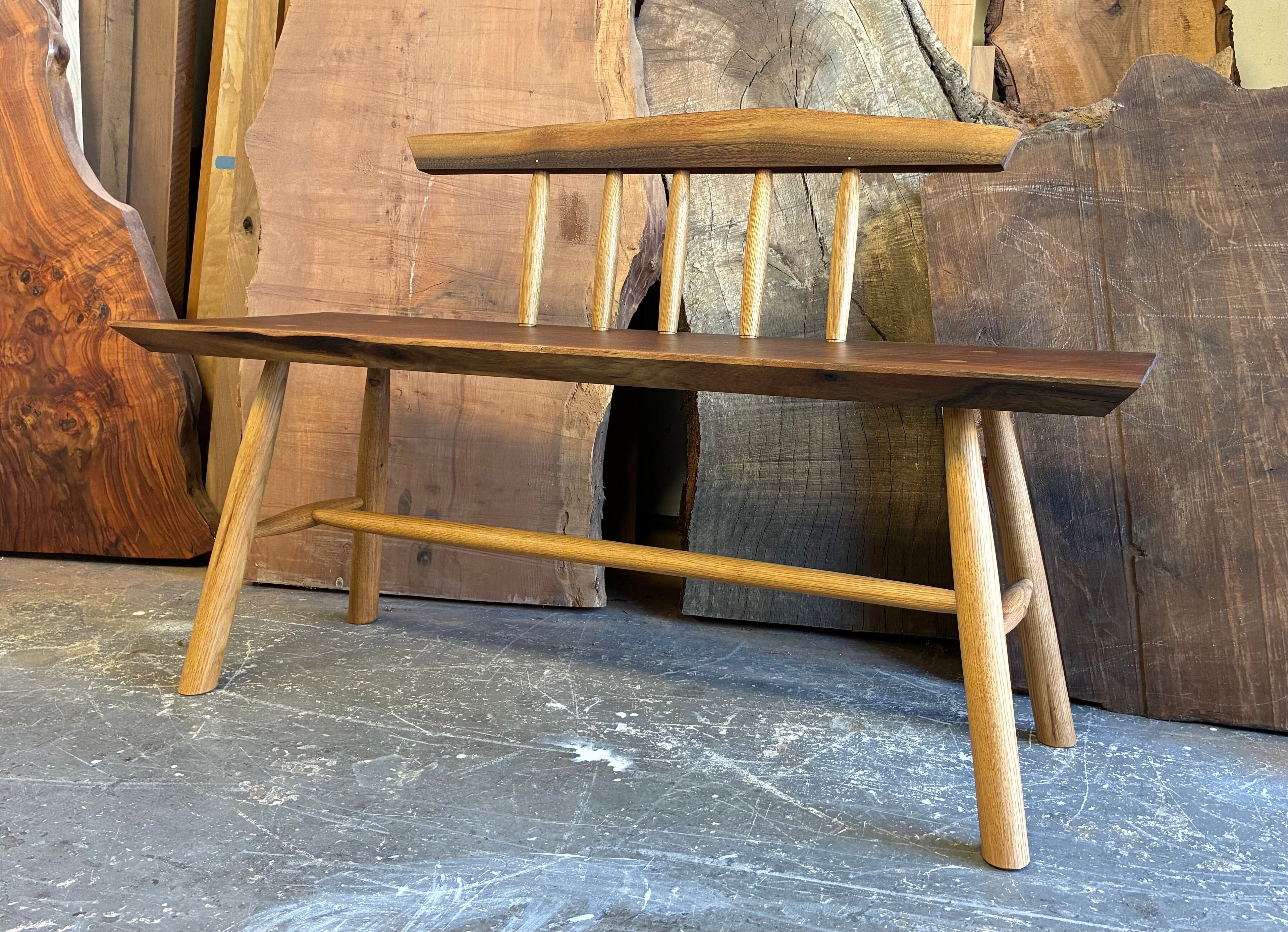 Walnut and Oak Bench - side view