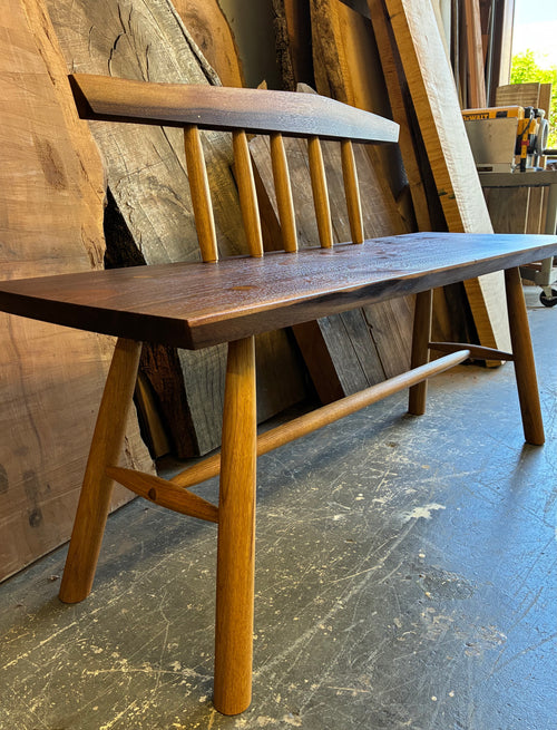 Walnut and Oak Bench - angle view